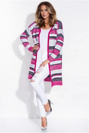 Cardigan amaranth multicolor de dama in dungi confortabil