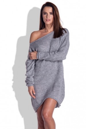 Rochie casual asimetrica cu maneci lungi gri