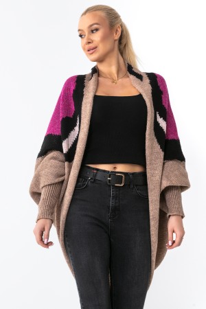 Cardigan de dama elegant cu margini rotungite latte