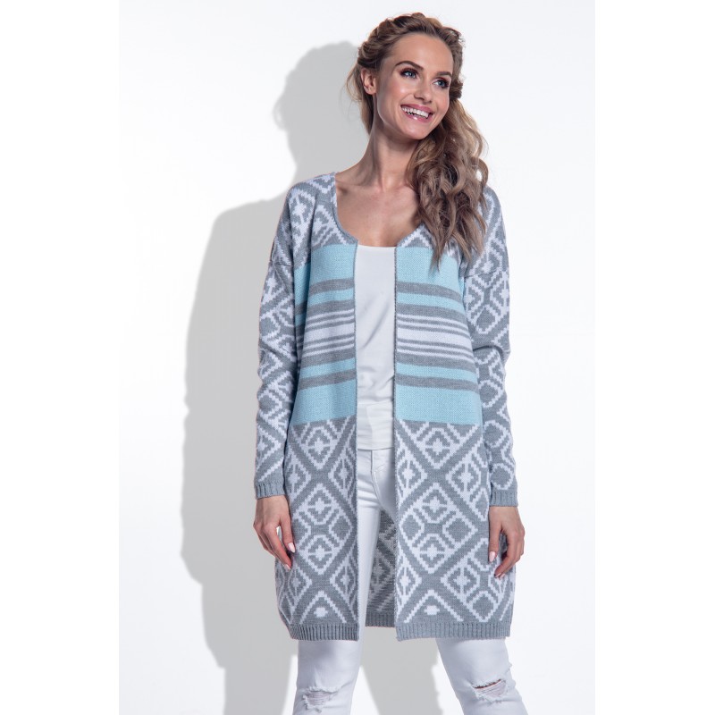 Cardigan de dama lung din tesătură tip jacard skyblue Cardigan de dama lung din tesătură tip jacard skyblue