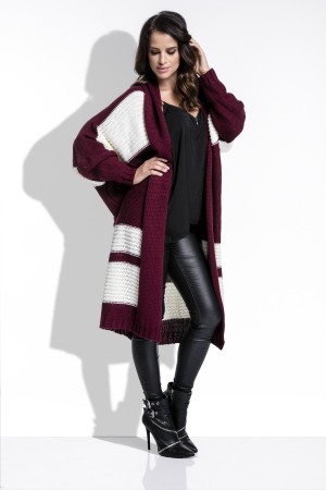 Cardigan dama lung cu dungi asimetrice maro