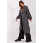 Cardigan dama lung si supradimensionat cu cordon in talie gri Cardigan dama lung si supradimensionat cu cordon in talie gri
