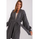 Cardigan dama lung si supradimensionat cu cordon in talie gri Cardigan dama lung si supradimensionat cu cordon in talie gri