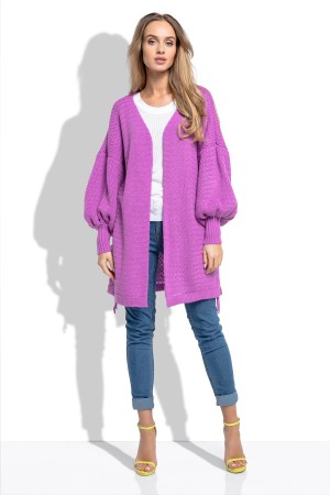 Cardigan de dama lila cu maneci lungi bufante