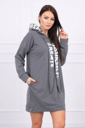 Rochie oversize cu buzunare gri-inchis tip hanorac