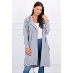 Cardigan lung asimetric gri cu gluga Cardigan lung asimetric gri cu gluga