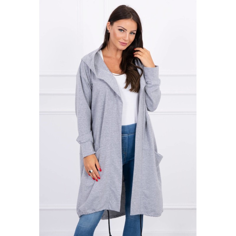 Cardigan lung asimetric gri cu gluga Cardigan lung asimetric gri cu gluga