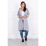 Cardigan lung asimetric gri cu gluga Cardigan lung asimetric gri cu gluga