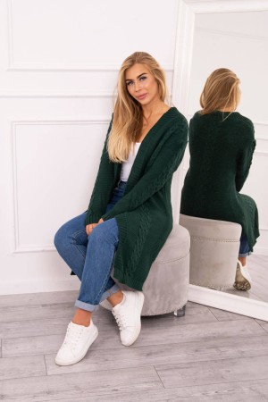 Cardigan cu model torsade tricotat verde inchis