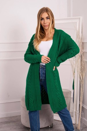 Cardigan verde midi de zi cu model torsade