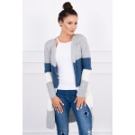 Cardigan multicolor cu lungime medie gri-albastru Cardigan multicolor cu lungime medie gri-albastru