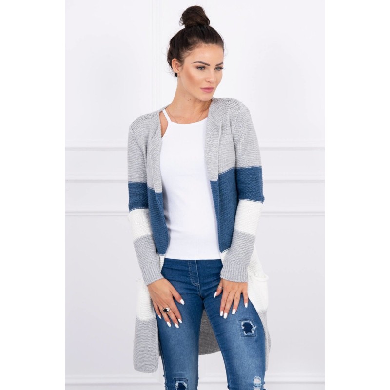 Cardigan multicolor cu lungime medie gri-albastru Cardigan multicolor cu lungime medie gri-albastru