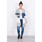 Cardigan multicolor cu lungime medie gri-albastru Cardigan multicolor cu lungime medie gri-albastru