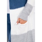 Cardigan multicolor cu lungime medie gri-albastru Cardigan multicolor cu lungime medie gri-albastru