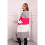 Cardigan multicolor cu lungime medie gri si raspberry