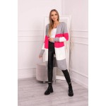 Cardigan multicolor cu lungime medie gri si raspberry
