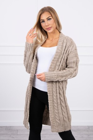 Cardigan cu torsade lung bej-deschis