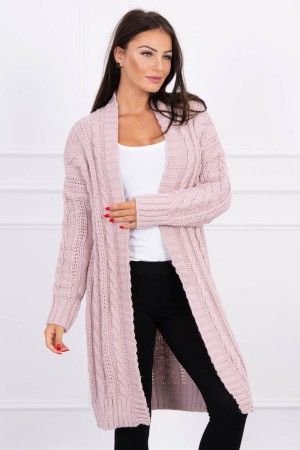Cardigan dama cu torsade lung roz