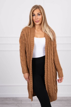 Cardigan dama cu torsade lung camel