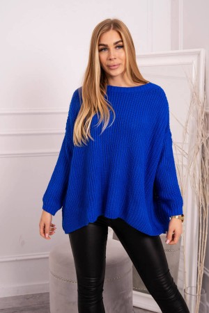 Pulover albastru dama supradimensionat tricotat
