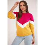 Pulover dama din lana, model geometric in V Fucsia, mustar
