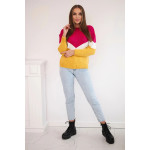 Pulover dama din lana, model geometric in V Fucsia, mustar