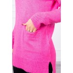 Pulover tip tunica tricotat roz inchis supradimenionat lung cu guler inalt Pulover tip tunica tricotat roz inchis supradimenionat lung cu guler inalt