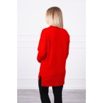 Pulover rosu lung tip tunica tricotat cu buzunare