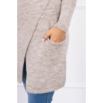 Cardigan de dama tricotat bej-inchis cu lungime medie