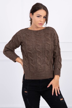 Pulover dama tricotat, scurt, cu torsade cappuccino