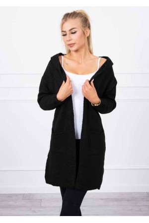 Cardigan negru de dama cu gluga si buzunare