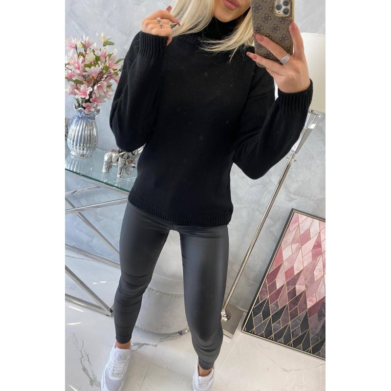 Pulover cu guler inalt dama negru Pulover cu guler inalt dama negru
