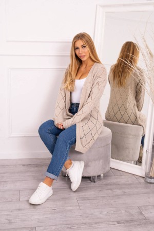 Cardigan perforat asimetric cu model geometric bej