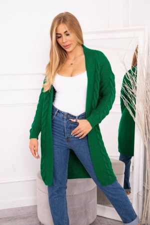 Cardigan verde dama tricotat cu model împletit