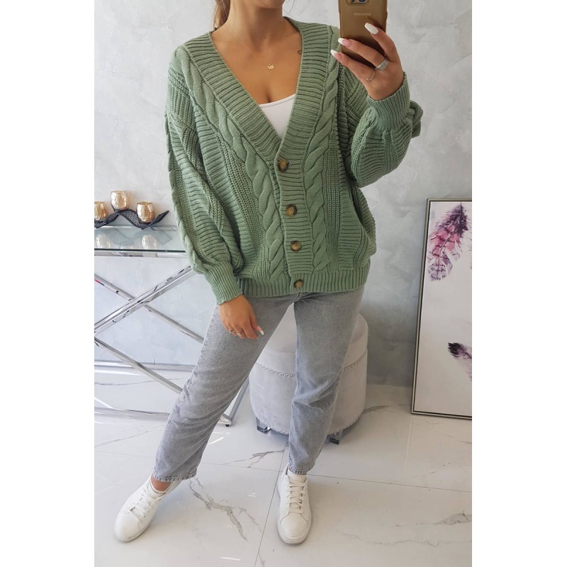 Pulover casual de dama verde-inchis menta dama cu nasturi