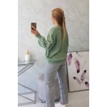 Pulover casual de dama verde-inchis menta dama cu nasturi