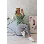 Pulover casual de dama verde-inchis menta dama cu nasturi