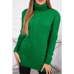 Pulover verde calduros și confortabil cu torsade și guler întors