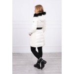 Geaca alba dama iarna cu gluga si banda elastica in talie Geaca alba dama iarna cu gluga si banda elastica in talie