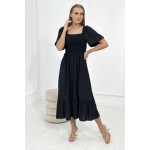 Rochie neagra lunga, casual, vaporoasa, si maneci scurte 5952-2