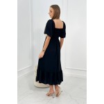 Rochie neagra lunga, casual, vaporoasa, si maneci scurte 5952-2