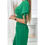 Compleu bluza top scurt elegant si pantaloni largi verde