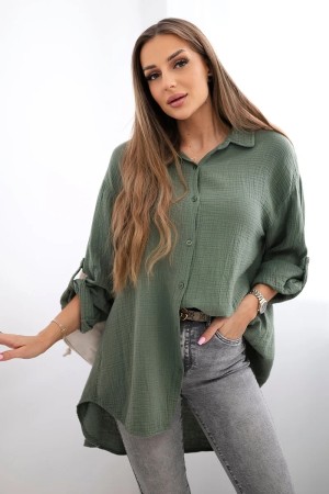 Camasa verde dama, oversize din muselina