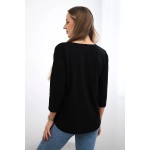 Tricou cu maneca trei sferturi negru cu pisica