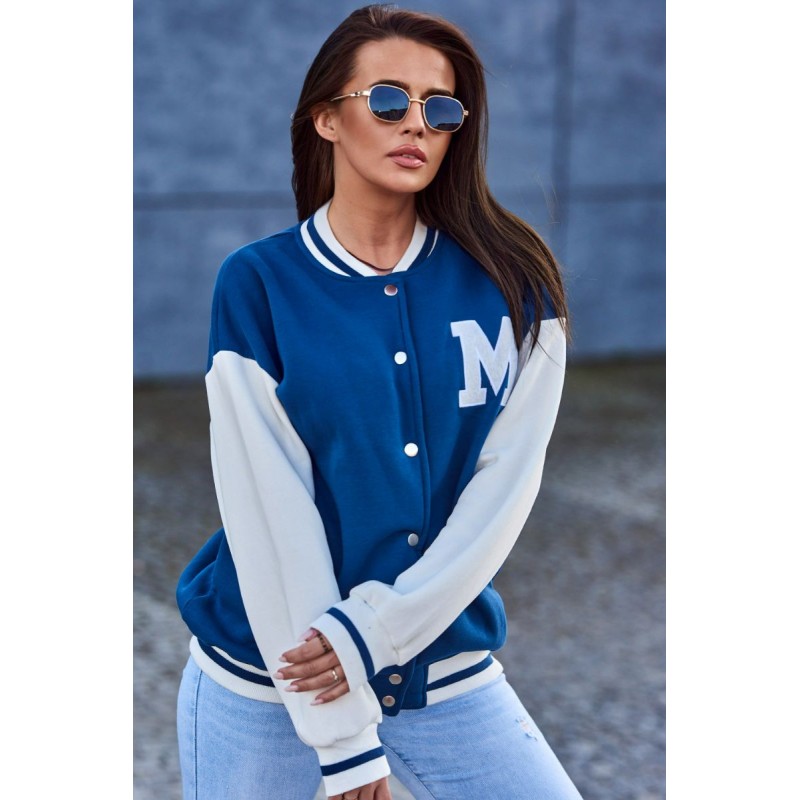 Geaca colegiu american dama albastru si alb Geaca colegiu american dama albastru si alb