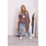 Bluza maro imprimeu fluture din bumbac asimetrica