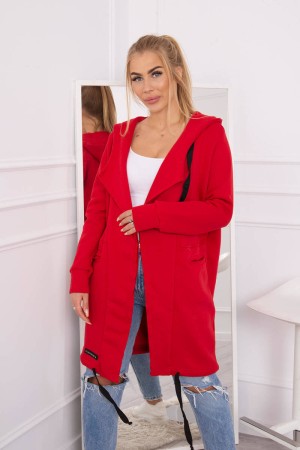 Cardigan rosu femei calduros cu gluga sport