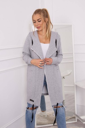 Cardigan sport gri cu gluga lungime medie Birsen