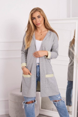 Cardigan sport cu gluga in doua culori gri-galben