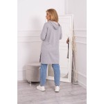 Cardigan cu gluga in doua culori gri-roz si maneca lunga
